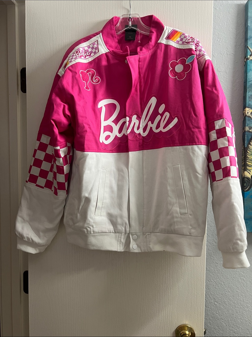 Barbie Hot Pink and White Logo Bomber Jacket for Kids